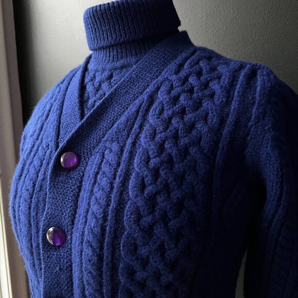 Vintage  1960s Ski-Doo Cardigan Sweater Dickie Thick Cable Knit Set Snowmobile … - Picture 3 of 12